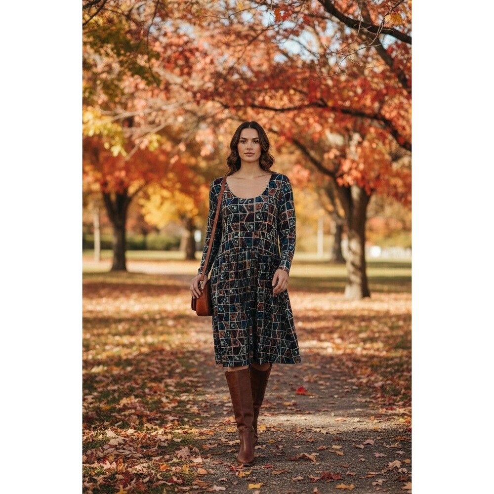 Peruvian Connection Pima Cotton Dress XL 3/4 sleeves Midi Tunic Jersey Boho